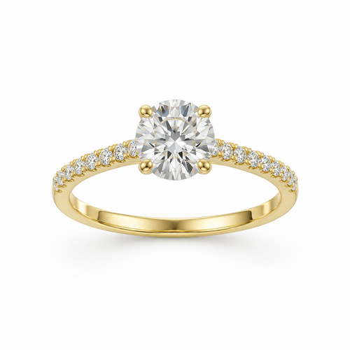 Anillo de oro amarillo sobre fondo blanco con una inclinación controlada de 15°