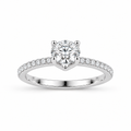 Anillo de oro blanco 14k con brillante central y pavé en la banda